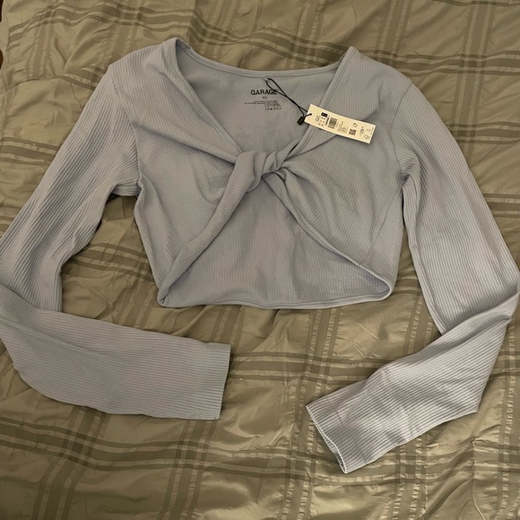 Garage Sexy Twist Blue Long Sleeve Ribbed Croptop - Picture 1 of 4